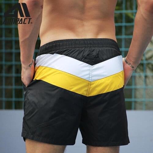 Aimpact Fast Dry Mens Board Shorts with Lining Sexy Patchwork Drawstring Surf Swim Trunks Male Beachwear Sport Running Shorts