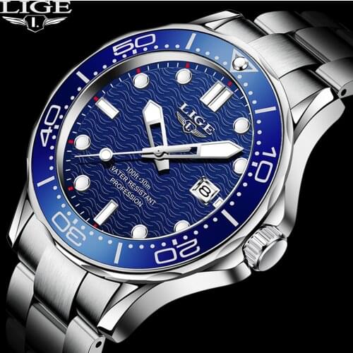 LIGE 2021 New Men Watches Top Brand Luxury Blue Stainless Steel Quartz Watch Men Waterproof Sport Chronograph Relogio Masculino