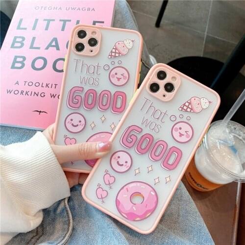 JAMULAR Cute Heart Pink Donut Ice Cream Case for iPhone 11 Pro X XS XR Max 7 8 6 6S Plus 9 SE 2020 Cartoon Matte Phone Cover