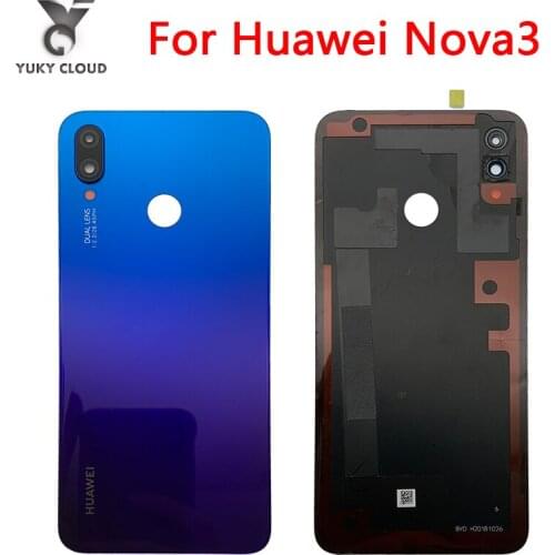 Original new For Huawei nova3 PAR-AL00 Back Battery housing Rear Cover Case with back camera Flash glass lens