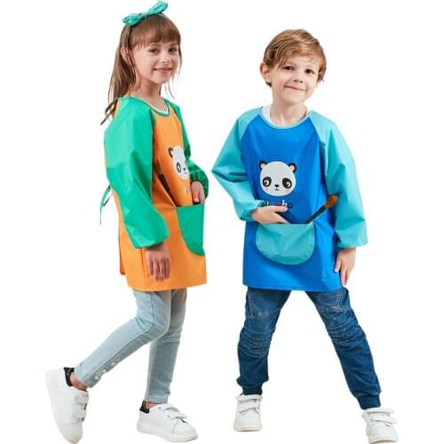 Kid Painting Aprons Children Drawing Long Sleeve Apron Kids Bibs Cute Cartoon Baby Bib Waterproof Infant Eating Baby Feeding Bib