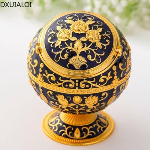 DXUIALOI creative personality metal globe with lid ashtray anti fly ash living room desktop decoration home decoration