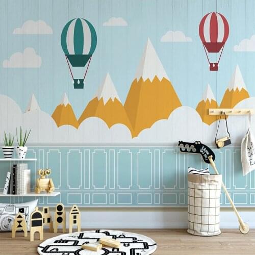 Custom Photo Blue Hot Air Balloon Mountain Children Room Baby Bedroom Background Wall Mural Non-woven Wallpaper For Kids Decor