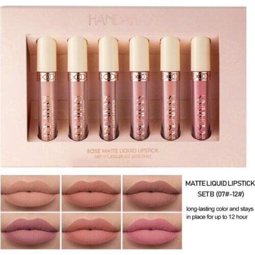 HANDAIYAN 6Pc/Set Long Lasting Matte Lip Gloss Liquid Lipstick Lightweight Lip Glaze Waterproof Lip Tint Sexy Lip Makeup TSLM2