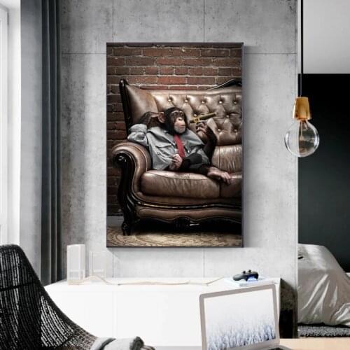 Cartoon Orangutan Smoking Monkey Oil Painting on Canvas Wall Art Posters Prints Wall Pictures for Living Room Wall Cuadros Decor