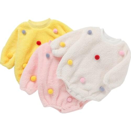 Infant Newborn Baby Girls Candy Color Balls Colorful Rainbow Bodysuits Fuzzy Autumn Winter Warm Jumpsuits Long Sleeve Outfits