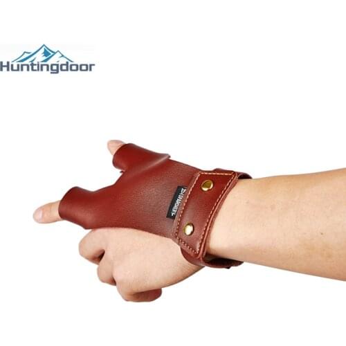 Brown Cowhide Finger Protect Glove Guard Leather Left/Right Hand Thumb Index Fingers ForTraditional Bow Arrow Hunting Shooting