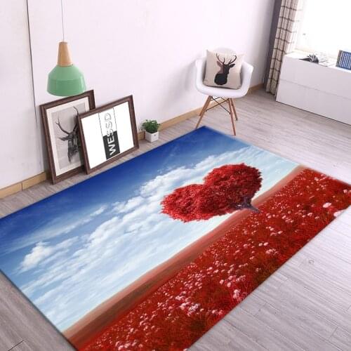 Red Green Love Heart Tree Bedroom Rug Anti-slip Bedside Mat For Children Soft Dining Room Carpet Floor Mat For Hallway Decor
