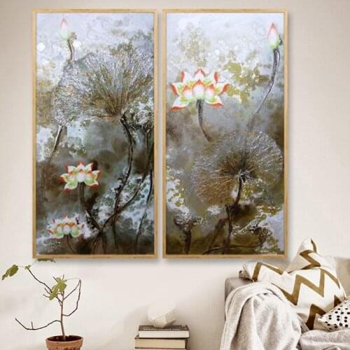 Beautiful Silver Lotus Flower Oil Paintings On Canvas Hand Painted Modern Abstract Flower Wall Art Picture for Home Decor