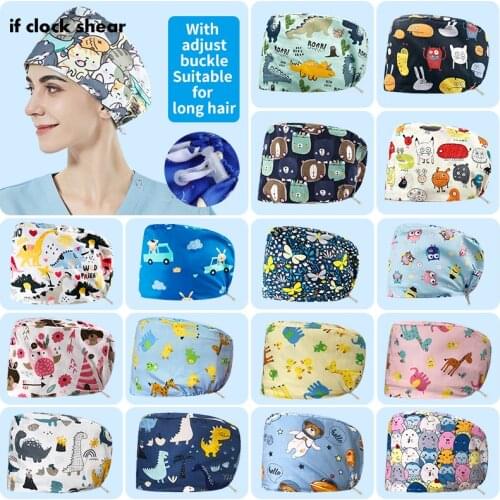 Kitchen Chef Work Hats with sweat-absorbent Flower Printing Beautician Work Hat for Long Hair house work dustproof Caps unisex