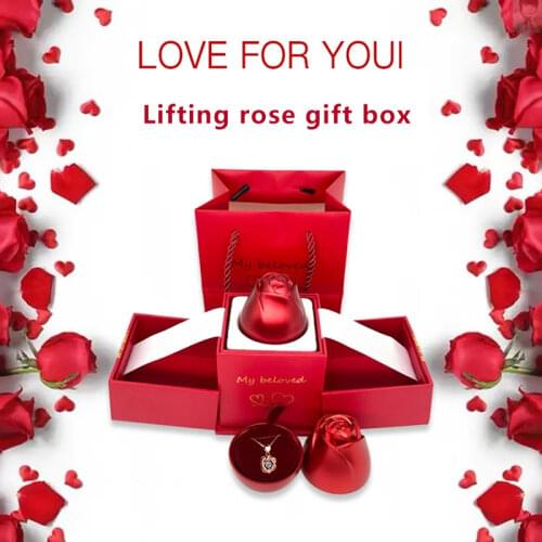 Fashion Wedding Rose Ring Box Holder Necklace Jewelry Display Storage Case Gift