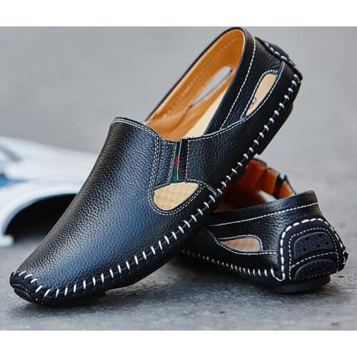 Men Casual Sandal Handmade Breathable Sneakers Loafers Moccasins Summer Genuine Leather Non-slip Plus Size Outdoor Slippers