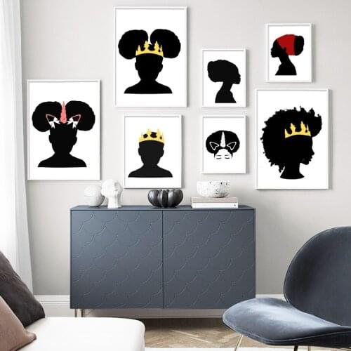 Crown Black Fashion Girl Princess Nordic Posters and Prints Wall Pictures for Living Room Home Decor Wall Art Canvas Painting