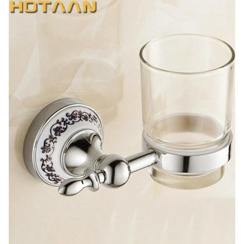 Wall mounted Chrome color Ceramic Bathroom Accessories Single Cup Tumbler Holders,Toothbrush Cup Holders Free Shipping YT-11897G