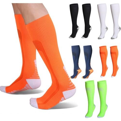 25# Men Women Stripe Cycling Socks Outdoor Running Compression Socks High Quality Breathable Thermal Anti-slip Knee-high Socks