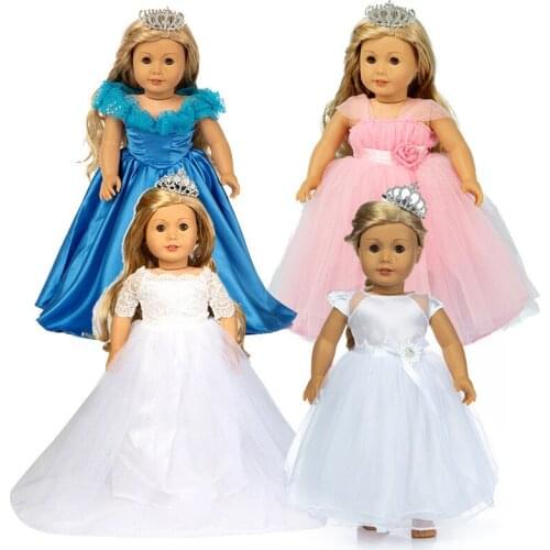 New Pattern Clothes Bridal Dress + Crown Fit 18 Inch American&43cm Baby New Born Doll Clothes Accessories