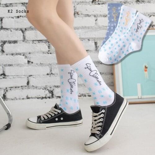 New Kawaii Snowflake Socking Cotton White Snow Harajuku Fashion Simplicity Soft Original Funny Hip Hop Happy Men and Women Socks