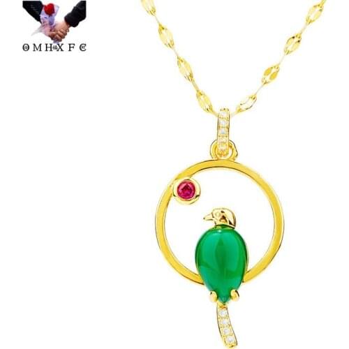 OMHXFC Wholesale PN569 European Fashion Fine Woman Girl Party Birthday Wedding Gift Bird AAA Zircon 24KT Gold Pendant Charm