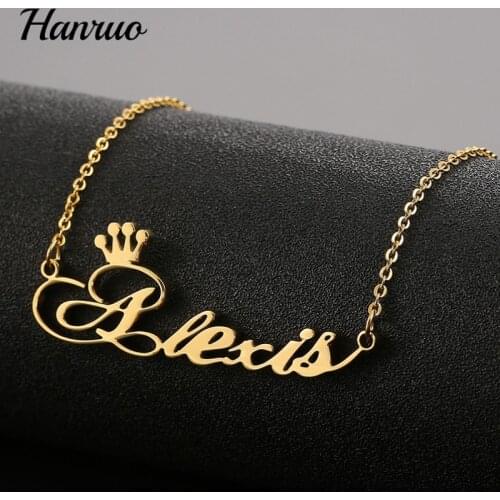 Custom Name Necklace Stainless Steel Nameplate Personalized Pendant Necklaces For Women Men Crown Charm Choker Fashion Jewelry