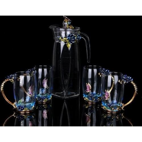 Personalized Creative Enamel Large Capacity Kettle Family Drinking Flower Tea Cup Crystal Glass Cup Creative Tea Cup Set Gift