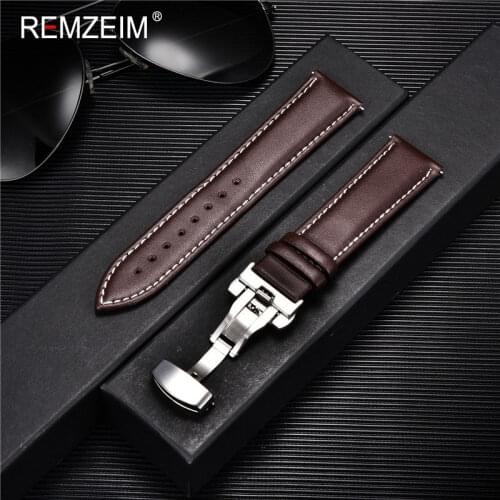 REMZEIM Watchband 18mm 20mm 22mm 24mm Calfskin Genuine Leather Watch Band Butterfly Buckle Strap Bracelet Accessories Wristband