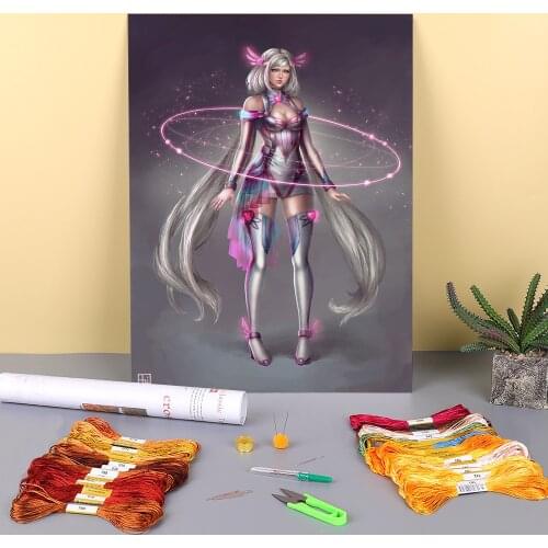 Cartoon Girl Woman Pre-Printed 11CT Cross-Stitch Patterns DIY Embroidery DMC Threads Handiwork Handmade Handicraft Decor