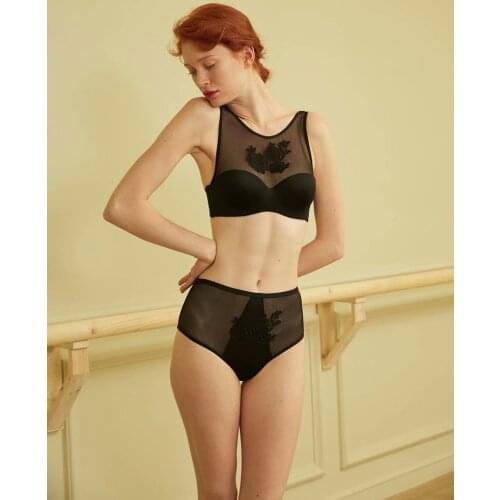 Sexy thin plus size brassiere single tube top bra suits steel gathered ladies lingerie sets mesh gauze womens bralette briefs