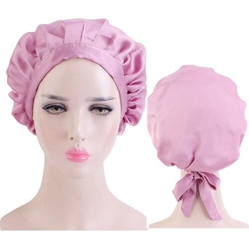 New Style Ribbon Pleated Nightcap Satin Womens Headscarf Hat Simulation Silk Hair Cap Chemotherapy Hat