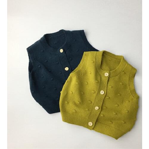 1-6 Years Toddler Baby Girl Boy Sweater 2021 Autumn Winter New Solid Dot Knitted Vest Kids Cardigan for Teen Boys Clothes