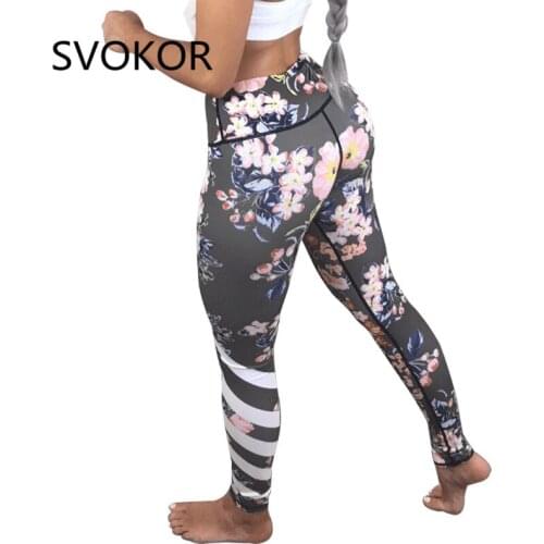 SVOKOR Flower Printed Leggings Women 2018 Polyester Ankle-Length Pants Standard Push Up Female Legging For Fitness