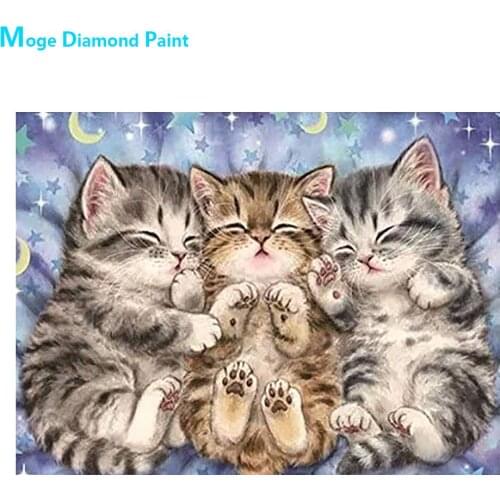 Three Kittens Diamond Painting Round Full Drill Nouveaute DIY Mosaic Embroidery 5D Cross Stitch Animal Cartoon Cat Pattern