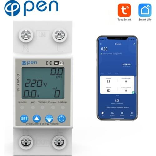 63A TUYA APP WiFi Smart meter Over Under Voltage Protector Relay Device Switch Energy Power kWh Meter