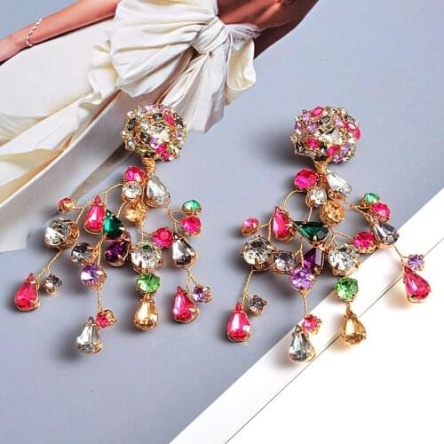 Boho Female Crystal Earrings Luxury Big Handmade Earrings Wedding Jewelry Statement Rhinestone Earrings For Women