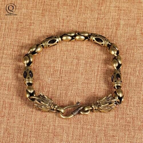 Vintage Brass Dragon Head Charm Bracelets Jewelry Retro Copper Punk Hip Hop Men Chain Bracelets Wristbands Women Fashion Bangles