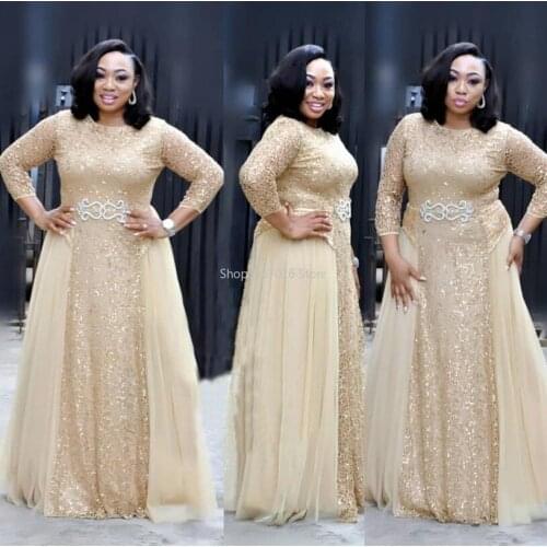 High Quality Elegant African Women Clothing Plus Size 3XL Evening Tunic Party Dress Formal Sequined Dress Long Vestido De Festa