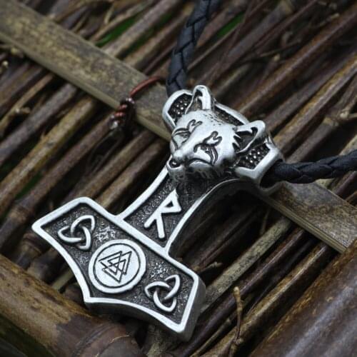 Youe shone Norse Viking Fox Thor Hammer Pendant Viking Norway Valknut Symbol Necklace Triquetra Men Pendant Amulets Jewelry