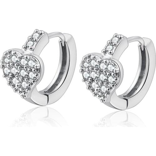925 Sterling Silver Jewelry Full Rhinestone Heart Clip Earrings Women Pure 925 Silver Earrings Brincos Pendientes de plata