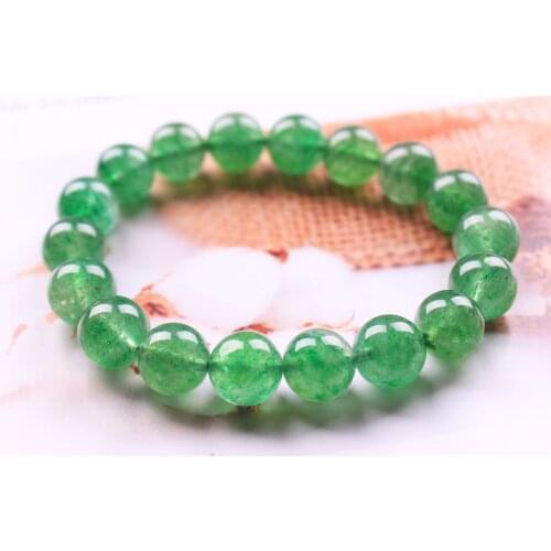 Green natural strawberry crystal quartz crystal bead elastic bracelet fashion energy stone healing jewelry for women