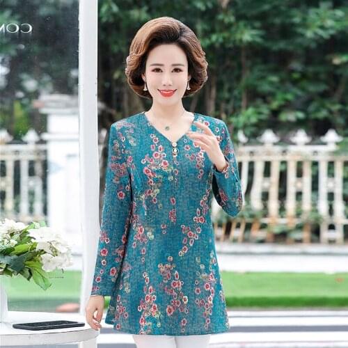 Long Sleeve T-Shirt Floral Mother Clothing Spring Pullovers Slim Tee Shirts Femme Plus Size 4XL 5XL Tops For Women