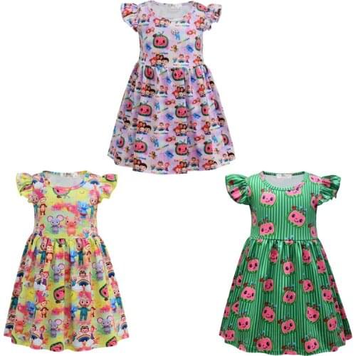 3 Styles Cocomelon Girls Princess Dresses Cartoon TV Polyester Dress Fly Sleeve Skirt Clothes Fashion Gifts For Children
