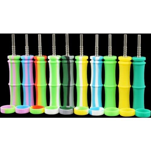 1pcs Bamboo shape silicone smoking pipe with Titanium Nail Tobacco silicone Smoking Pipe Concentrate oil