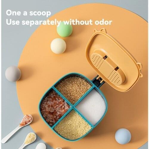 1pc Nordic Creative Spice Jar Cartoon Cow Four Grid With 4 Spoons Seasoning Box Spice Tins Seasoning Containers Kitchen Supplies