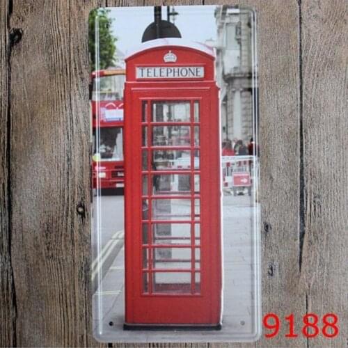 15x30cm London Phone Booth Metal Poster Vintage Tin Sign Bar Pub Home Wall Decoration Retro Metal Art Poster Crafts