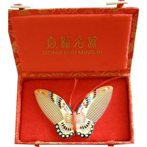 2020 Guaranteed 100% Chinese Characteristics gift beautiful big yellow butterfly high grade spun gold wood comb -A112-7