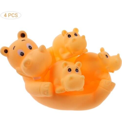 4 Pcs Animal Hippo Mummy Baby Bath Toys Kids Cute Squeaky Floating Bathtub Play Toys Gift