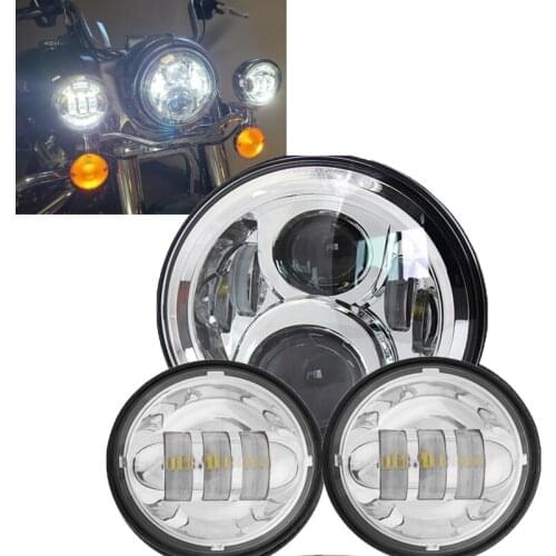 7inch LED Headlight Hi/Low Beam 4.5inch Fog Lights 7'' Adapter Ring for Harley Touring Electra Glide Road King Heritage Softail