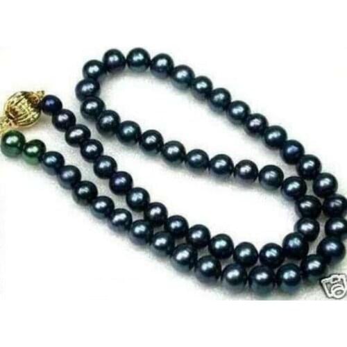 8mm black pearl necklace gold clasp natural Freshwater PEARL Women Jewelry 35cm 43cm 15'' 17
