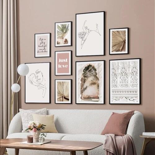 Abstract Lines Woman Flower Door Palm Tree Wall Art Canvas Painting Nordic Poster And Prints Wall Pictures For Living Room Decor