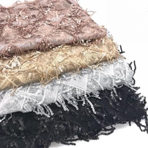 Beaded Tassel Mesh Embroidery Fabric for Evening/Stage Dress Sequined fringed lace Fabric Clothing Decoration Sew on Accessories