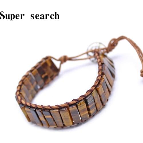 Unisex Bohemian Tube Natural Yellow Tiger Stone Single Leather Wrap Bracelet Beaded Couples Bracelet Bestfriend Gifts Dropship